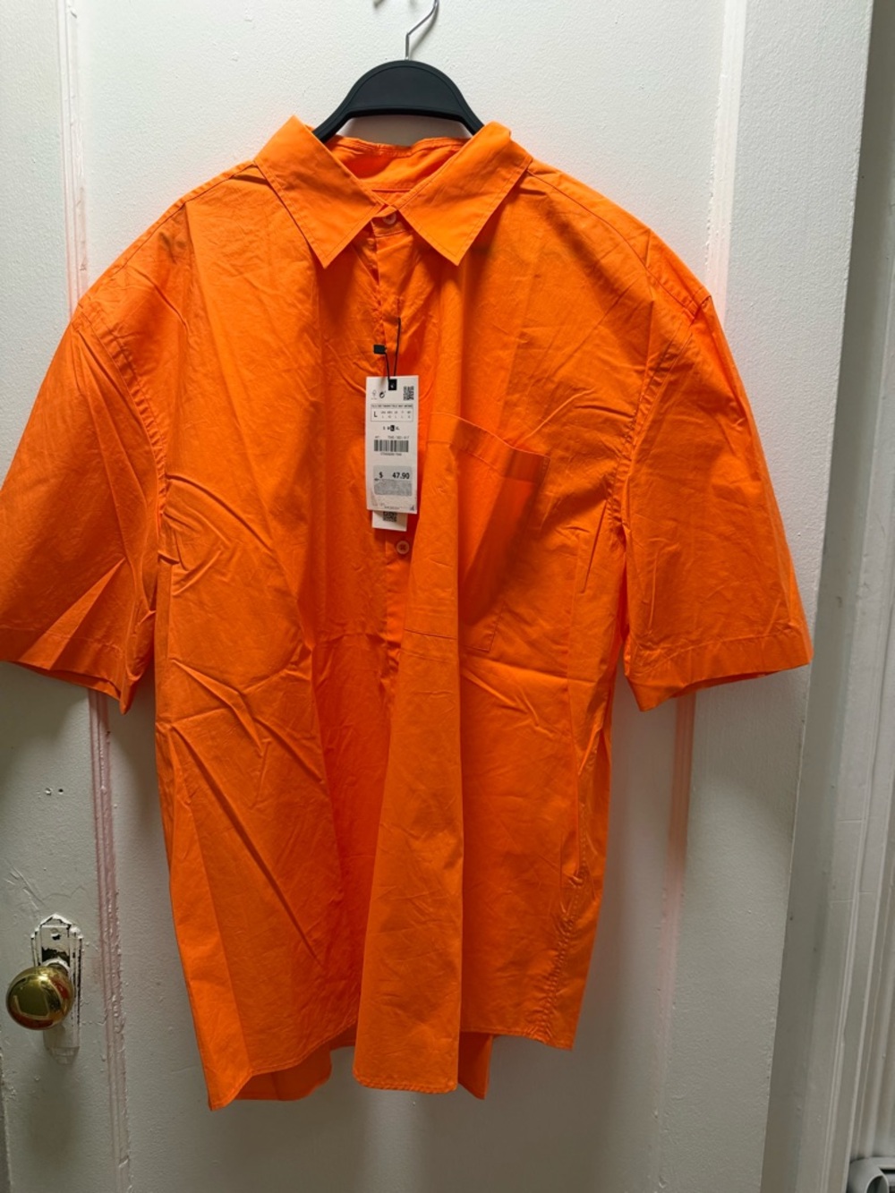 Zara Men's Short-Sleeve Button-Down Shirt - Bright Orange
